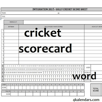 Printable Cricket Score Sheet 20 Overs
